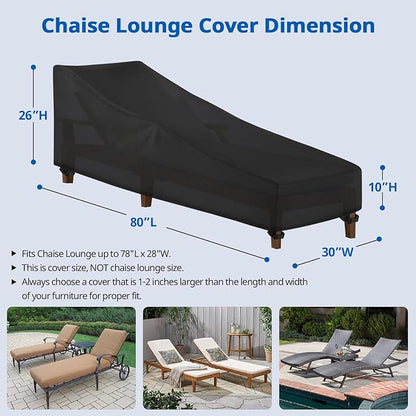 SunPatio Waterproof Outdoor Chaise Lounge Cover , 2 Pack Patio Lounge Chair Covers with Windproof Buckle Straps, UV & Rip & Fade Resistant, All Weather Protection, 80"L x 30"W x 26"H, Black