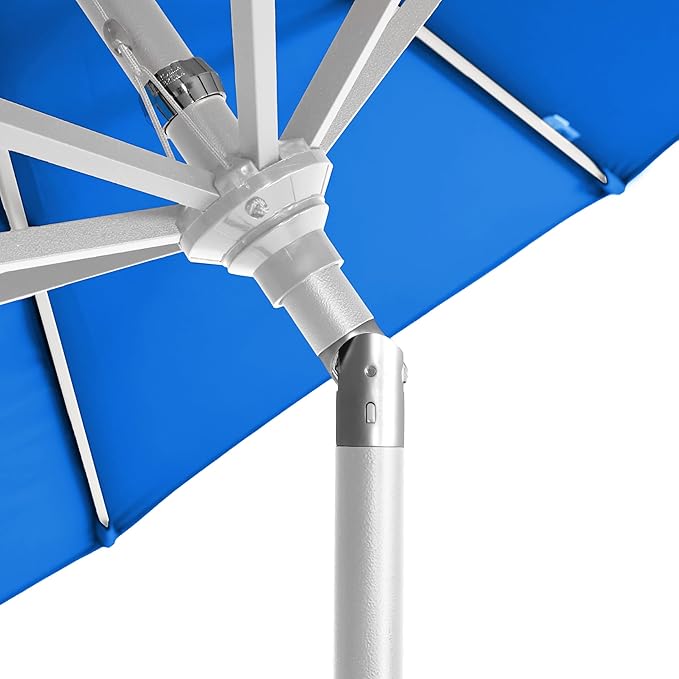 California Umbrella 5-Year-Non-Fading, 9Ft Premium Patio Umbrella, Hand-Crank, Button-Tilt, White Frame, Solution Dyed Royal Blue Fabric