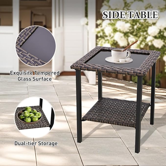 Canyon Ridge 3 Piece Outdoor Patio Bistro Set with Patio Chairs and Side Table, Outdoor Furniture Set, Brown/Beige