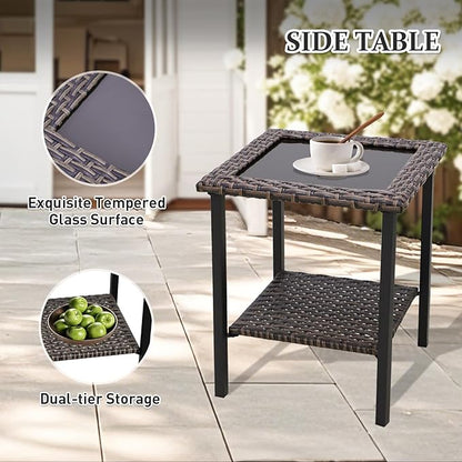 Canyon Ridge 3 Piece Outdoor Patio Bistro Set with Patio Chairs and Side Table, Outdoor Furniture Set, Brown/Beige