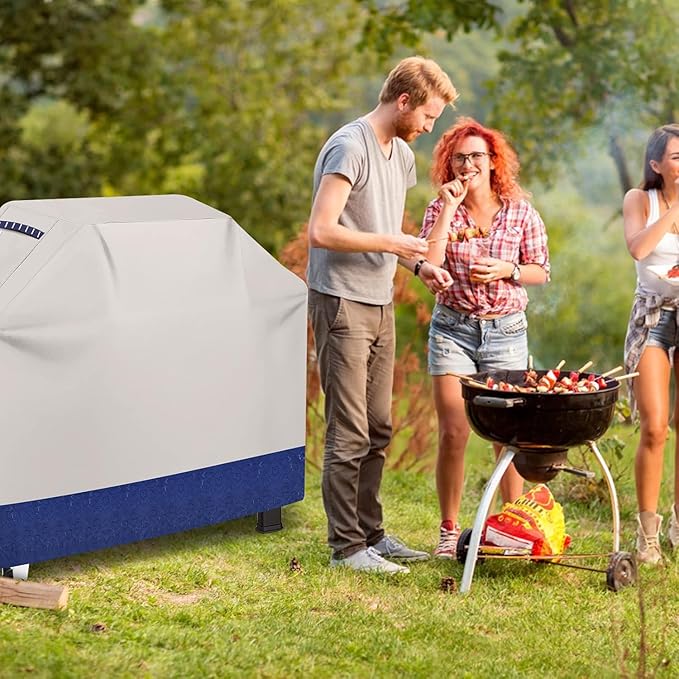 Grill Cover for Outdoor Grill 600D Heavy Duty 64Inch Waterproof,UV & Fade Resistant,BBQ Cover with Adjustable Straps,BBQ Grill Cover for Weber,Blackstone,Charbroil etc,Blue with Print