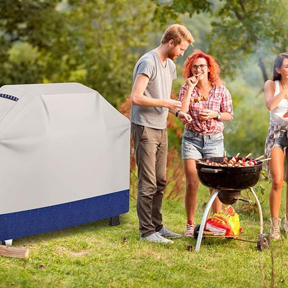 Grill Cover for Outdoor Grill 600D Heavy Duty 64Inch Waterproof,UV & Fade Resistant,BBQ Cover with Adjustable Straps,BBQ Grill Cover for Weber,Blackstone,Charbroil etc,Blue with Print