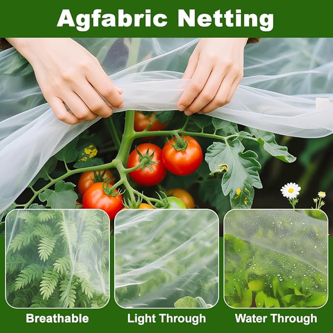 Agfabric Garden Netting 8.2'x32' Insect Pest Barrier Bird Netting for Garden Protection,Row Cover Mesh Netting for Vegetables Fruit Trees and Plants,White
