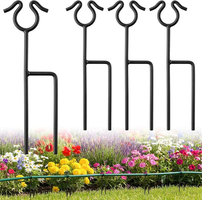 14 inch Garden Hose Guide Spike, 4 Pack Metal Hose Guides for Garden Heavy Duty Rustproof Coated Stake Keeps Water Hose Out of Flower Beds for Outside Lawn & Yard Plant Protection (Black)
