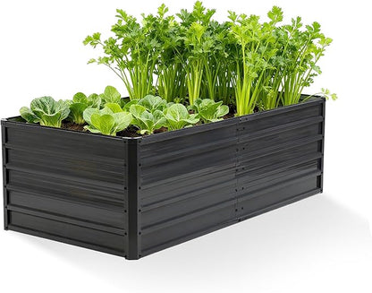 NEWBULIG 6x3x2ft Galvanized Raised Garden Bed, Outdoor Metal Planters Box, Large Garden Beds for Planting Vegetables, Flowers & Herbs, Easy Assembly, Dark Gray