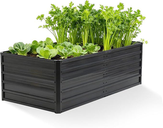 NEWBULIG 6x3x2ft Galvanized Raised Garden Bed, Outdoor Metal Planters Box, Large Garden Beds for Planting Vegetables, Flowers & Herbs, Easy Assembly, Dark Gray