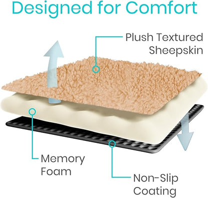 Vive Mobility Knee Walker Pad Cover - Plush Synthetic Faux Sheepskin Scooter Cushion - Accessory for Knee Roller - Leg Cart Improves Comfort During Injury (Off-White)