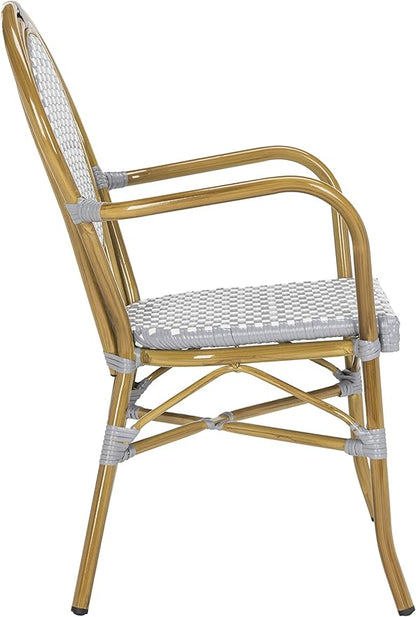 SAFAVIEH PAT4014A-SET2 Outdoor Collection Rosen Navy and White French Bistro Stacking Arm Chair