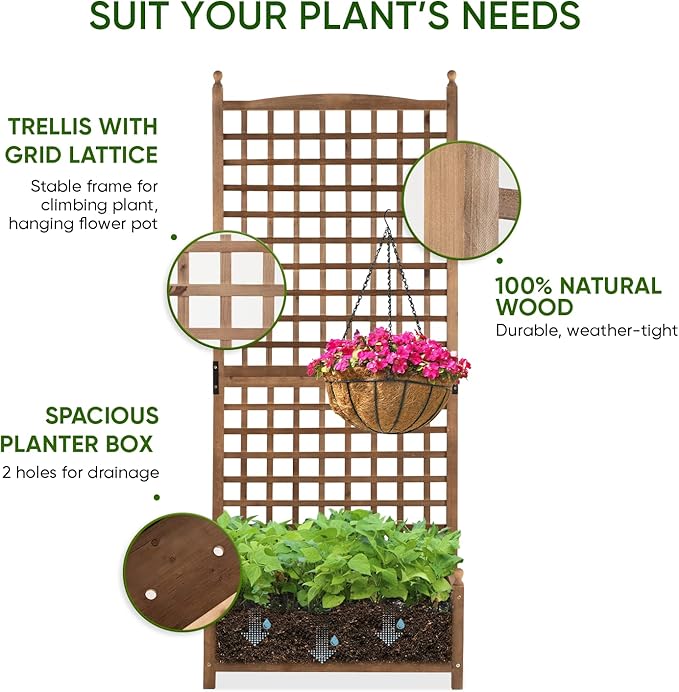 Idzo Raised Garden Bed with Trellis, Durable Oil Coated Planter with Trellis, 71 Inches Height Vertical Gardens Outdoors with Convenient Non Woven Lining for Better Plants Growing