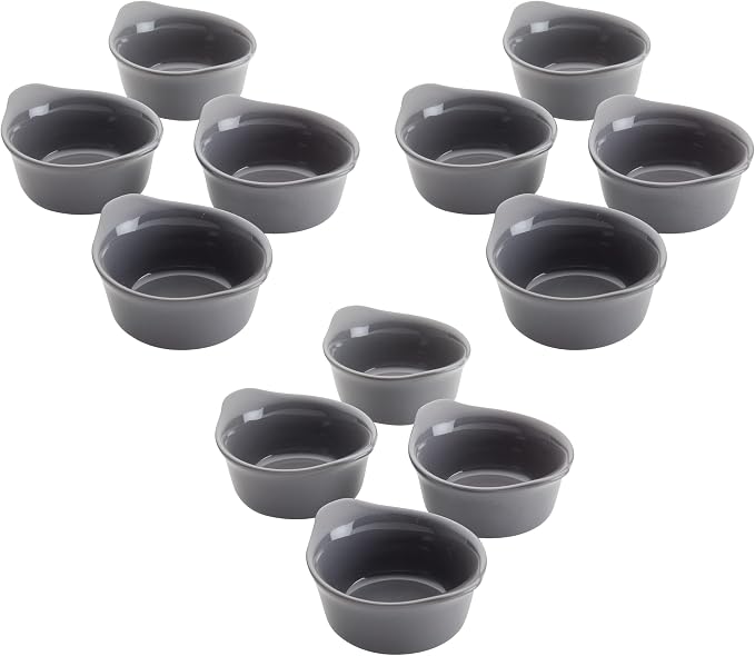 Rachael Ray Solid Glaze Ceramics Round Ramekins/Dipping Cup Set, 4 Piece, Gray (Pack of 3)
