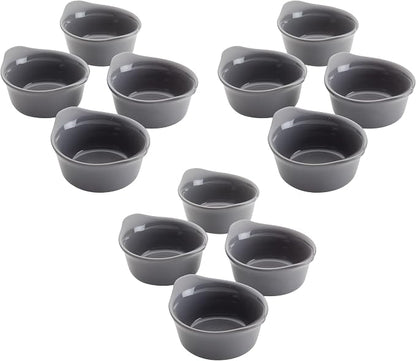 Rachael Ray Solid Glaze Ceramics Round Ramekins/Dipping Cup Set, 4 Piece, Gray (Pack of 3)