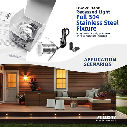 Low Voltage Deck Light 6-Pack, 1W 80 Lumens Landscape Lighting, φ35 mm Recessed LED Outdoor Step Stair Lights, Full 304 Stainless Steel Deck Lighting Wired for Outside Yard (SG07, 6-Pack 2700K)