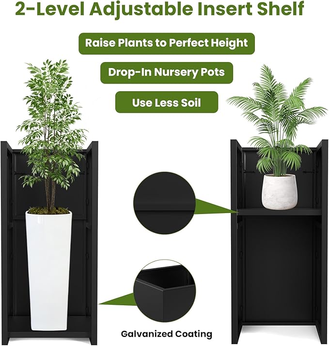 Nexum 30 Inch Tall Metal Planter Box for Outdoor/Indoor Use, Heavy Duty Galvanized Steel Vertical Planter, Modern Large Planter Boxes for Front Door, Porch & Patio (Tall Planter)