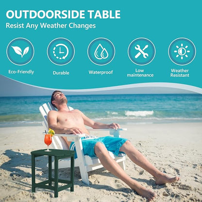 Plawdlik Hdpe Outdoor Adirondack Side Table, Wooden Textured, Set for Patio, Garden, Porch, Pool Composite Patio, Backyard, Bathroom and Indoor, Maintenance & Weather Resistant （Green）