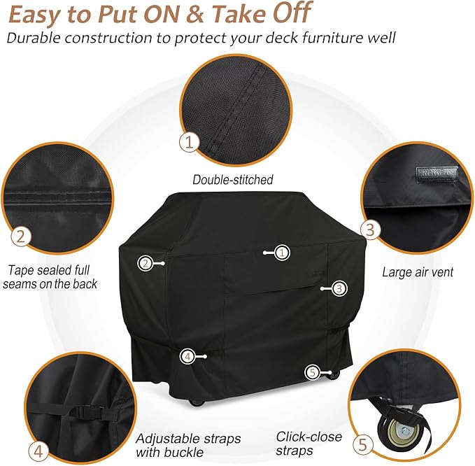 NettyPro Grill Cover for Outdoor Grill 60 inch Waterproof Heavy Duty Gas BBQ Cover for Outside Weber, Char-Broil, Brinkmann, Jenn Air, Nexgrill 3-4 Burners Barbecue, Black