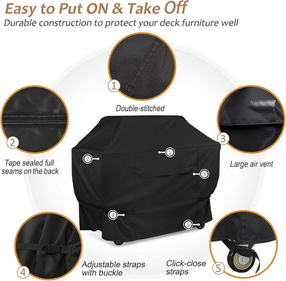 NettyPro Grill Cover for Outdoor Grill 72 inch Waterproof Heavy Duty Gas BBQ Grill Cover for Outside Weber, Char-Broil, Brinkmann, Jenn Air, Nexgrill 3-5 Burners Barbecue, Black