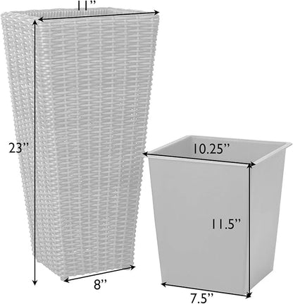 Balkene Home 62501 Alto Wicker All-Weather Planter Set with Liners Tall Plant Decor Box for Outdoors Patio Herb Garden Furnishings - Mocha - Pack of 2