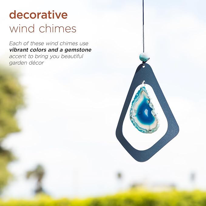 Alpine Corporation 39" Aluminum Tuned Wind Chimes with Blue Gemstone Windcatcher, Blue