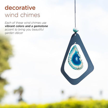Alpine Corporation 39" Aluminum Tuned Wind Chimes with Blue Gemstone Windcatcher, Blue