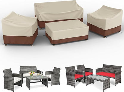 Gasadar Patio Furniture Cover Set, 4 Piece Outdoor Furniture Cover Waterproof, Lawn Patio Set Covers