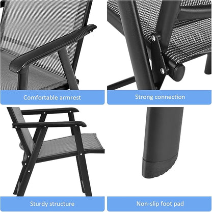 Tangkula Set of 6 Patio Folding Chairs, Outdoor Fabric Dining Chairs with High Back & Armrests, Sturdy Metal Frame for Patio Lawn Garden (Grey)