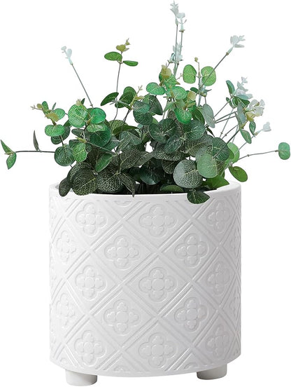 8 Inch Flowerpot, Planter for Indoor Plant, Indoor & Outdoor Plants Pot with Drainage Hole - for Decoration of Home Garden & Terrace, White