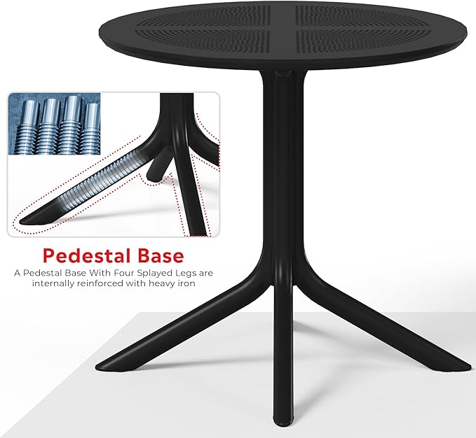 Costaelm 4 Person Dining Table Set, HDPE Patio Round Dining Table and Stackable Chair, Kitchen & Dining Room Sets All Weather for Backyard Porch Poolside, Black