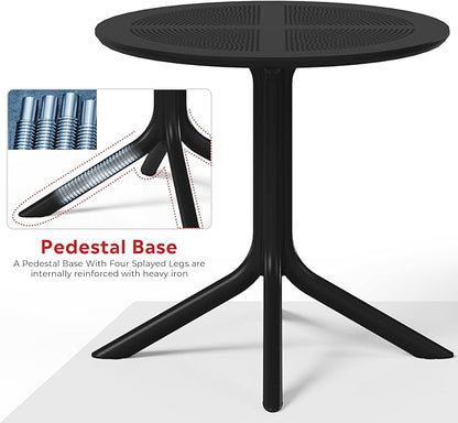 Costaelm 4 Person Dining Table Set, HDPE Patio Round Dining Table and Stackable Chair, Kitchen & Dining Room Sets All Weather for Backyard Porch Poolside, Black