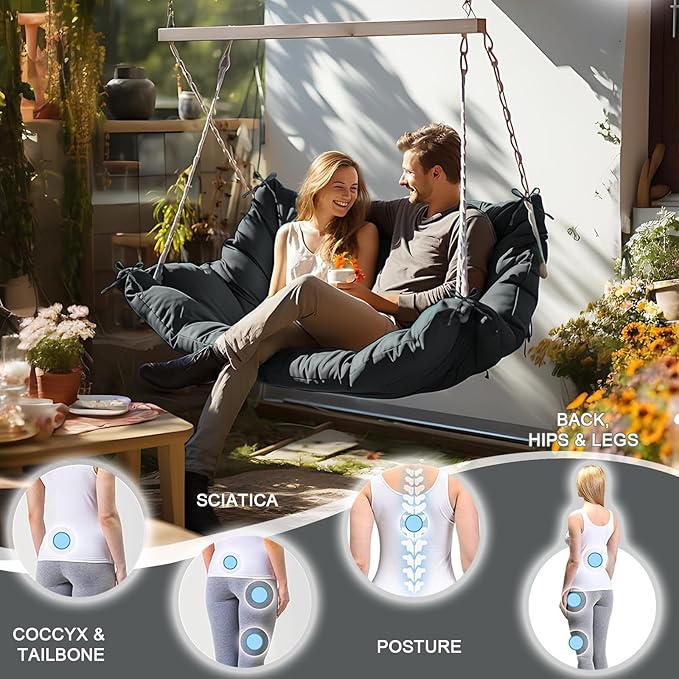 Outdoor Swing Cushions 3 Seater Waterproof, Replacement Bench Cushions for Outdoor Patio Furniture with Backrest, Porch Swing Cushion with Ties for Lawn and Garden (Dark Gray, 40x71in)