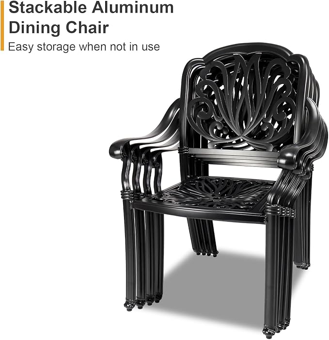 3 Piece Outdoor Bistro Set, All-Weather Patio Cast Aluminum Table and Chairs Set of 2 with 2.4" Umbrella Hole for Patio, Front Porch,Garden, Backyard, Balcony, Black