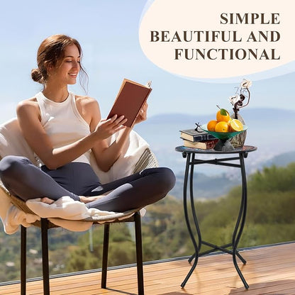 Round Side Table, 21 Inch Tall Side Table for Flower Pots Vase Home Decor, Weather Resistant Patio Table Plant Stand for Indoor Outdoor Use, Easy Assemble