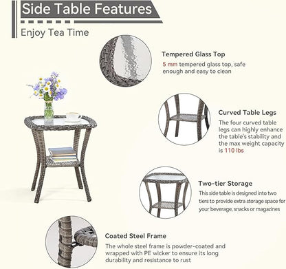 5 Piece Patio Furniture Wicker Conversation Set, 2 Swivel Chairs, 2 Ottomans with 1 Side Table, for Outdoors, Backyard, Deck, Beige