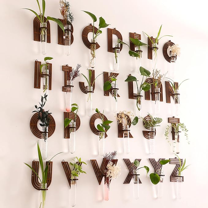 Wood Letter H Wall Propagation Station Lightweight Decorative Plant Holder for Small Cuttings, Removable Adhesive Wall Decor for Bedroom, Nursery, Office