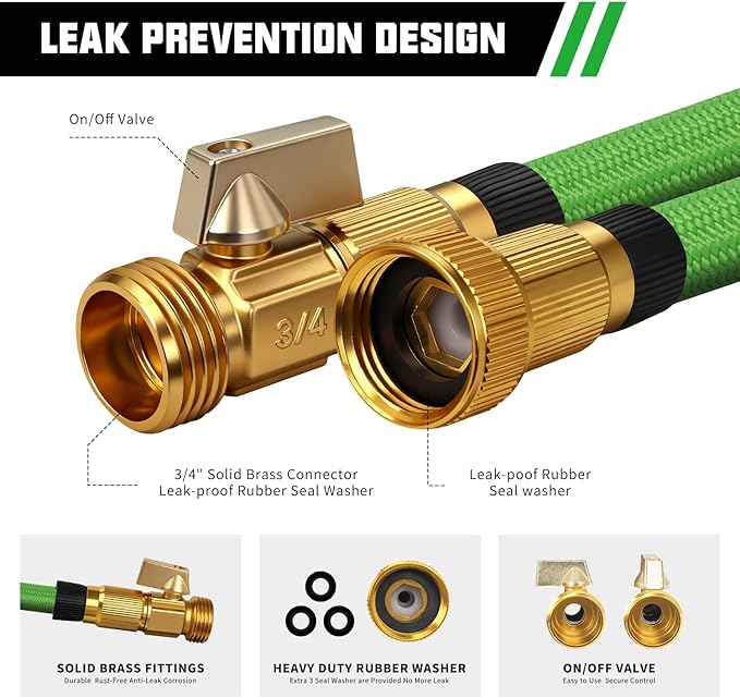 50FT Premium Garden Hose Ultra Lightweight Non-Expanding Design 50 FT Watering Hose with 10 Function Nozzle, Kink & Tangle-Free, Leakproof & Pressure Resistant for Yard/Lawn/Camping (Green)