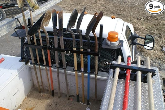 LockJaw Heavy Duty Steel 4 Hole Shovel Holder for Truck Beds - 4 Slot Garden Tool Storage for Long-Handled Tools - Commercial Grade Truck Accessories for Trailers and Garages (One Clamp & Bracket)