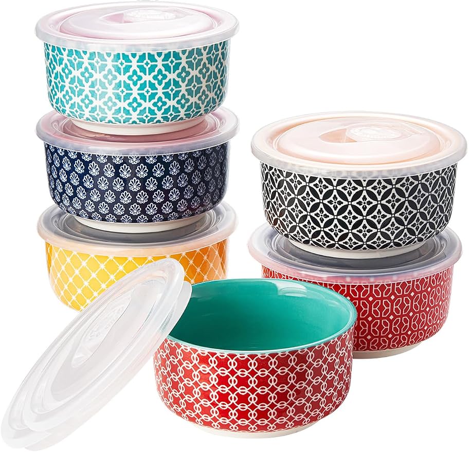 DOWAN 8 oz Ramekins with Lids Oven Safe for Creme Brulee, Ceramic Custard Cups for Baking, Porcelain Souffle Dishes, Small Bowls for Pudding Dip Sauces Charcuterie Dessert, Set of 6, Vibrant Colors