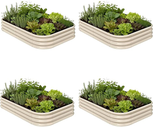 4-Pack Galvanized Raised Garden Bed 6x4x1ft - 12" Tall Metal Planter for Outdoor Plants Vegetables, Metal Garden Box with Stainless Steel Hardware, and Rust-Resistant Coating - Sand Beige