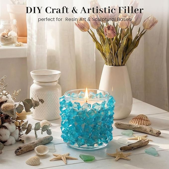 DomeStar 150PCS Light Blue Fake Ice Rocks Vase Fillers, Aquarium Gravels Small Stones for Fish Tanks Decorations Home Table Scatter