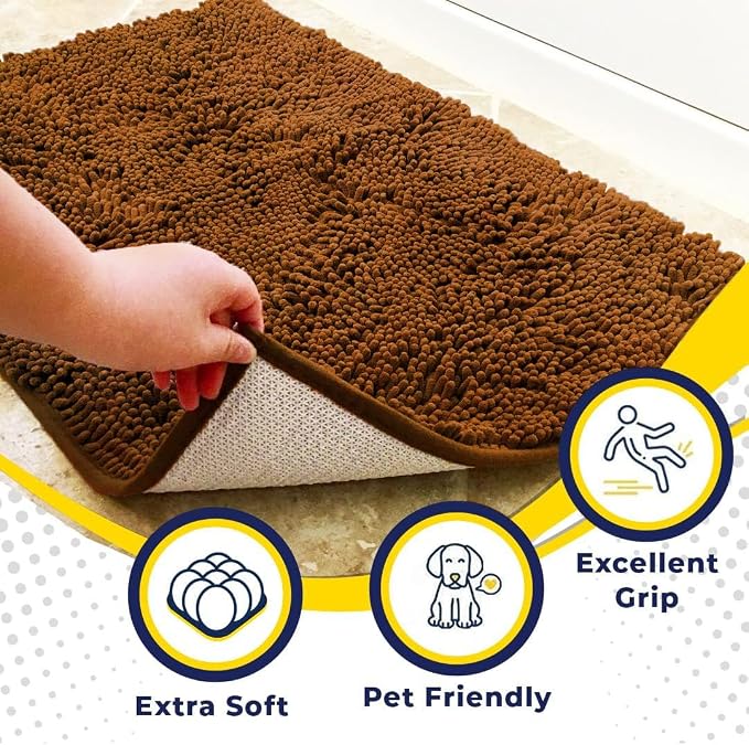 Muddy Mat® | Super Water Absorbent Door Mat Indoor, Microfiber Quick Dry Chenille Entryway Rug, Slip Resistant Front Door Mat, Indoor Mats for Entryway, Machine Washable Pet Rug, Amber 24" x 72"