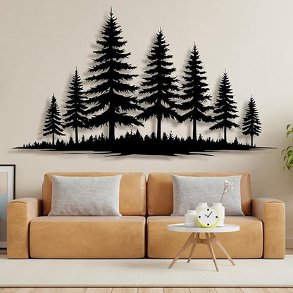 lunwall Metal Pine Tree Wall Art, Metal Forest Wall Art, Pine Branch Wall Decor, Christmas Tree Wall Decor, Forest Wall Hanging, Nature Lover Gift (Style 2, 19" W x 10" H / 47 x 27 cm)