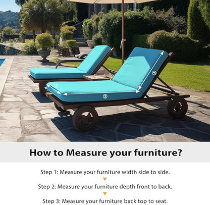 Sundale Outdoor Olefin Chaise Lounge Cushion Set of 2, Water-Resistant Patio Lounge Chair Cushion, Thick Lounger Pad with 4 Straps Teal, 72 x 21 x 4 Inches