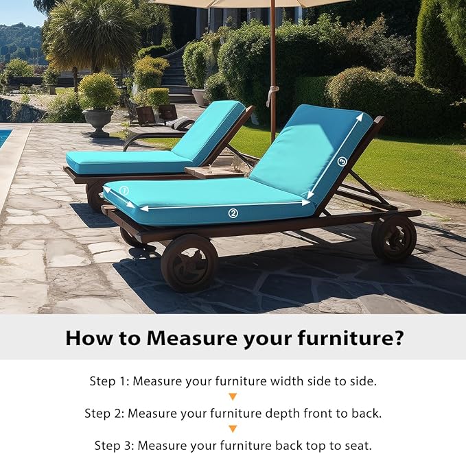 Sundale Outdoor Olefin Chaise Lounge Cushion, Water-Resistant Patio Lounge Chair Cushion, Thick Lounger Pad with 4 Straps Teal, 80 x 26 x 4 Inches