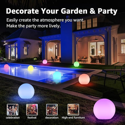 FUYO 16-inch LED Ball Lamp with Remote Rechargeable Waterproof, Glowing Globe Light 16 RGB Colors Orb Sphere for Indoor Outdoor Home Patio Pool Party Decor (White 16-inch)