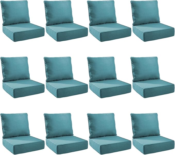 Outdoor Cushion Set for Furniture Patio Furniture, UV Resistant, Water Resistant - 6 Inch Thick Foam Garden Cushions – 22x24 Inch Patio Seat Covers for Chair/Sofa/Couch | Peacock Green | 12-Pack |