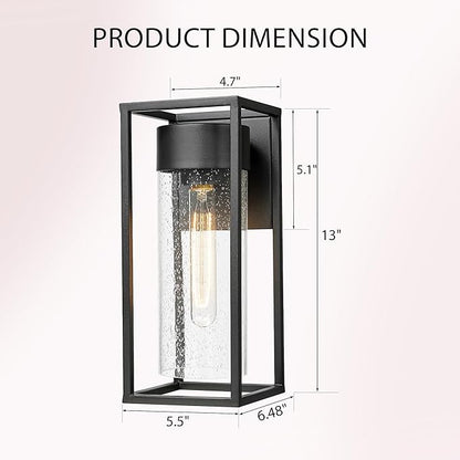 Bestshared Outdoor Modern Wall Light, Exterior Wall Mount Lights, Outdoor Lighting Fixture, Porch Sconce Light with Seeded Glass, Lantern Lamp for Patio, Entryway,Garage (Black, 13" H)