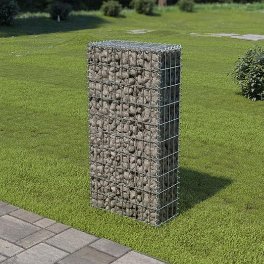 Galvanized Steel Gabion Wall with Covers, Gabion Mesh Wire Wall Panel Galvanized Steel Garden Stone Wire Basket Fencing Patio Decorative Fence, 19.7"x7.78"x39.4",-176