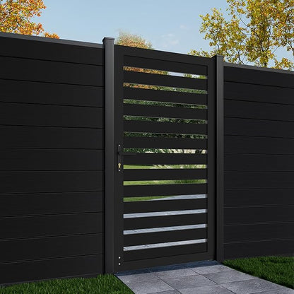 Mondaria Openwork Aluminum Privacy Fence Gate, 6ft(H) x 3ft(W) - Outdoor Decorative Fence Gate with Metal Frame & Knob Kits, Black (Without Post)
