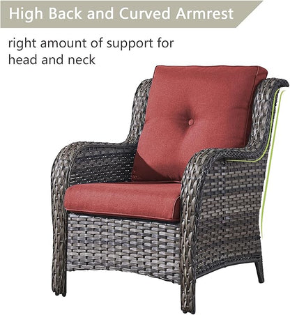 Rilyson Outdoor Patio Wicker Furniture Set - 5 Piece Rattan Patio Conversation Sectional Sofa Set with 1 Couch,2 Armchairs,2 Ottomans for Porch Deck Garden(Mixed Grey/Red)