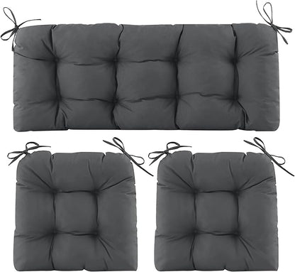 Wicker Chair Cushions of 3 Pieces, Waterproof Cushions for Patio Furniture, Tufted Wicker Outdoor Furniture Cushions, 1 Patio Loveseat Cushion and 2 U-Shaped Cushions, 44"x19"x5", Dark Grey