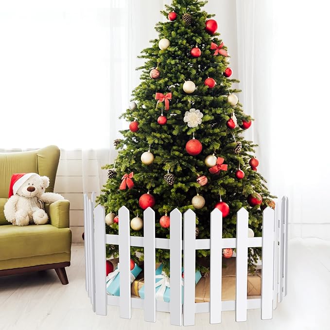 RUODON 6 Pack Thick Christmas Tree Fences White Wooden Picket Fences Tree Fence Border Decoration for Xmas Wedding Party Decor Garden Home, 15.7 x 12 Inches